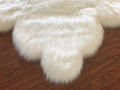 LAMBZY Faux Sheepskin Hypoallergenic,Super Soft Faux Bear Skin Silky Shag Rug (6'x9', White)