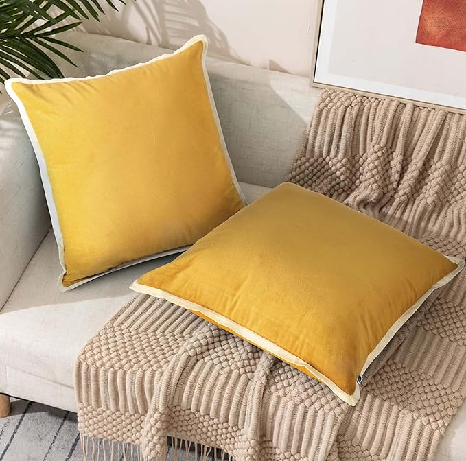 FINGERCRAFT Decorative Throw Pillow Cover Pack of 2 Soft Velvet Cushion Cover, Sofa and Bedroom Pillow Case 22" x 22" Gold