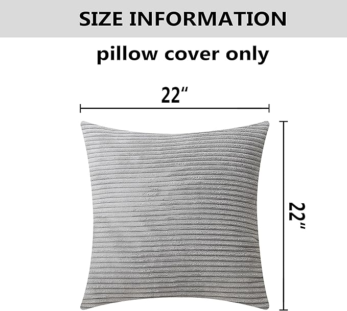 Home Brilliant Pillow Covers 22x22 2 Packs Throw Pillows Covers Striped Velvet Sofa Pillows Decorative Sets Holiday Decor, 55cm, 22 x 22 Inch, Light Grey