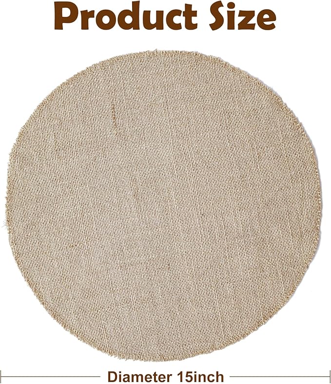 Shatex Round Placemat 15inch 4 Pack,Jute Rustic Placemats Meal Mats for Dinning Table,Daily Wedding Party Ceremony Thanksgiving