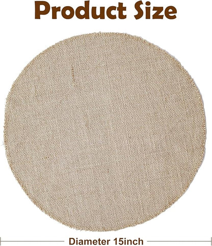 Shatex Round Placemat 15inch 4 Pack,Jute Rustic Placemats Meal Mats for Dinning Table,Daily Wedding Party Ceremony Thanksgiving