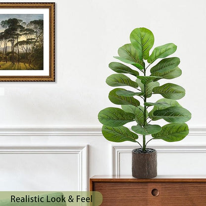 2 Pack Artificial Fiddle Leaf Fig Tree 30in, Large Realistic Faux Ficus Lyrata Plant with Pot Table Top Faux Plant for Indoor Outdoor Home, Office, Living Room, Bathroom Decor (Wood-grain pot, 30in-2)