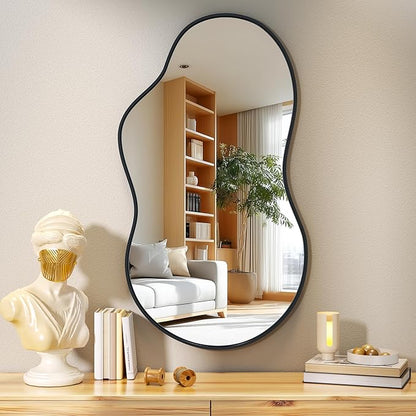 Hasipu Irregular Wall Mirror - 35"x20" Asymmetrical Mirror, Modern Decorative Mirrors for Living Room, Entryway, Hallway, Bathroom, Bedroom,Wall Mounted Home Decor (Black)