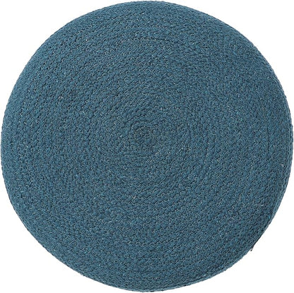 REDEARTH · Cylindrical Pouf Foot Stool Ottoman - Jute Braided Pouffe Poof Accent Sitting Footrest for Living Room, Bedroom, Nursery, Patio, Lounge Set of 2 (Teal Natural, 14.5"X14.5"X16")