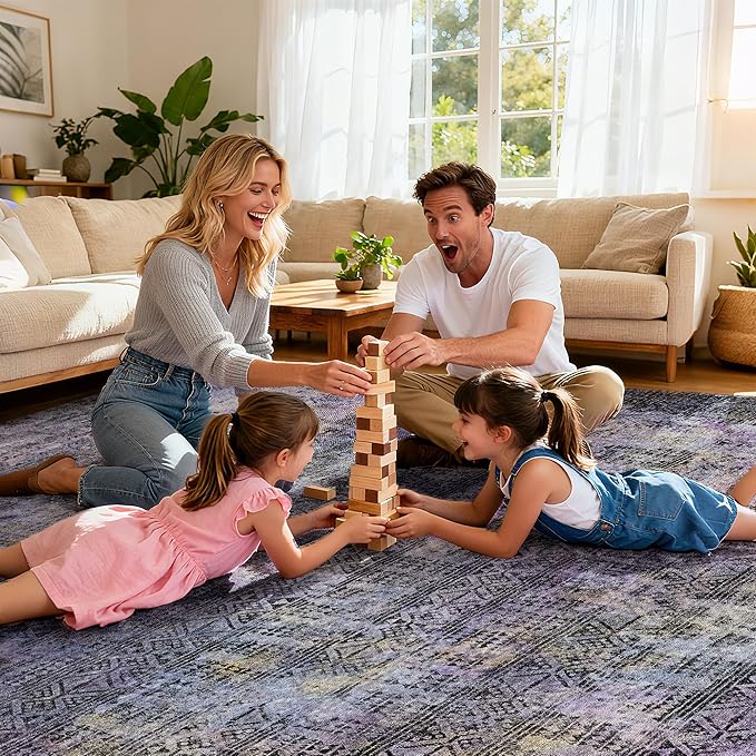 Kokia Abstract Area Rugs Washable Indoor 6x9 Rug Boho Distressed Retro Low Pile Non-Slip Non-Shedding Black Gray Carpet Bedroom Living Room Dining Room, Oslo Nebula