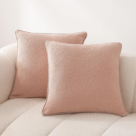 Amazon Basics Boucle Throw Pillow Covers for Couch, Living Room, Home Decor with Hidden Zipper, Pink, 22×22in, Pack of 2