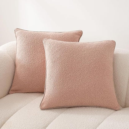 Amazon Basics Boucle Throw Pillow Covers for Couch, Living Room, Home Decor with Hidden Zipper, Pink, 16×16in, Pack of 2