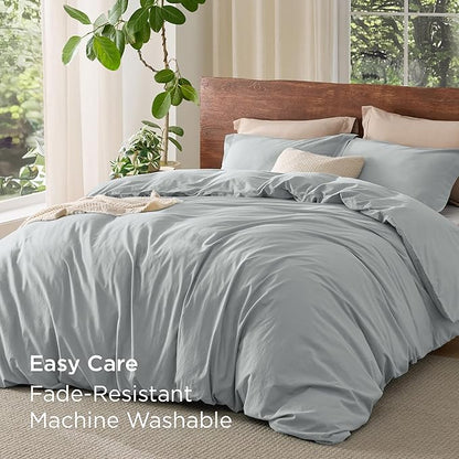 Bedsure 100% Washed Cotton Duvet Cover King Size - Pastel Blue Minimalist Cotton Duvet Cover Linen Like for All Seasons - GentleSoft™ Plain Simple Bedding (Pastel Blue, King, 104"x90")