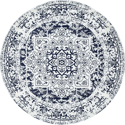 Rugs.com Arlington Collection Rug – 8 Ft Round Blue Medium-Pile Rug Perfect for Kitchens, Dining Rooms