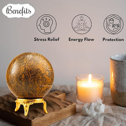 Amazing Gemstone Mariyam Jasper Crystal Ball with Stand - 1.5" Inches Crystal Sphere Meditation Balls for Witchcraft and Decorative Balls