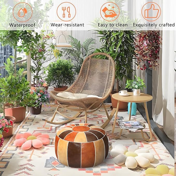 Thgonwid Unstuffed Moroccan Storage Pouf Foot Stool Ottoman Seat Handmade Faux Leather Bean Bag Floor Chair Foot Rest for Living Room, Bedroom or Balcony (Multi Color)