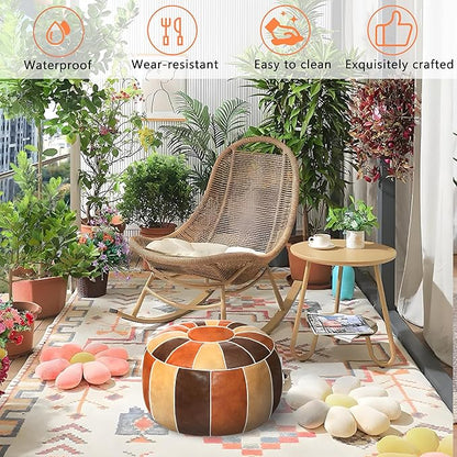 Thgonwid Unstuffed Moroccan Storage Pouf Foot Stool Ottoman Seat Handmade Faux Leather Bean Bag Floor Chair Foot Rest for Living Room, Bedroom or Balcony (Multi Color)