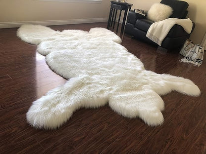 LAMBZY Faux Sheepskin Hypoallergenic,Super Soft Faux Bear Skin Silky Shag Rug (4'x6', White)