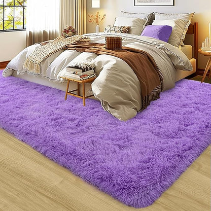Large 9x12 Area Rugs for Living Room, Ultra Soft Shag Living Room Rug Thick Fluffy Rug for Bedroom, Plush Fuzzy Carpet for Girls Boys Kids Room Non Slip Dorm Home Decor Aesthetic, Purple