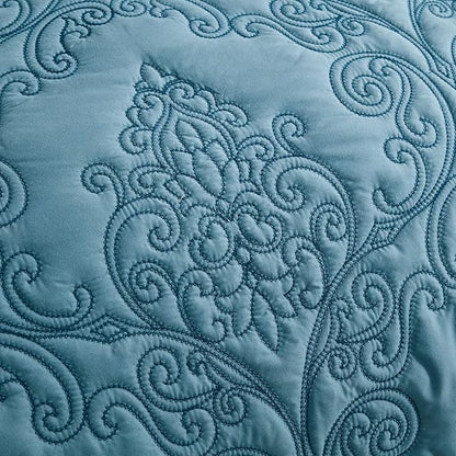 CHIXIN Oversized Bedspread Coverlet Set King Size - Lightweight Bedding Cover - Beautiful Stitching - 5 Piece Reversible Bedspread - Luxury Damask Paisley Pattern (King, Lagoon)