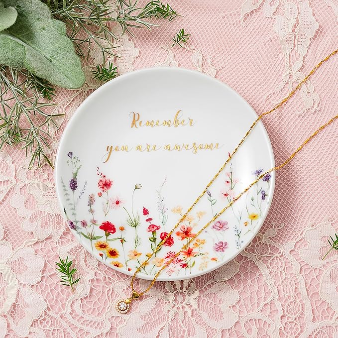 Crisky You Are Awesome Jewelry Ring Dish for Women Birthday Gifts Friendship, Inspirational Gifts Female Encouragement Gift Trinket Tray for Her Sisters Daughters Friend Cowoker Mom Aunt
