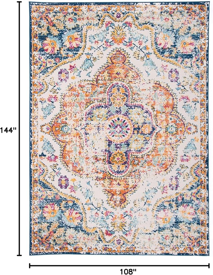Rugshop Vintage Distressed Bohemian Large Area Rug for Living Room,Bedroom,Dining Room – Vibrant Multi-Color Tribal Design, 9' x 12'