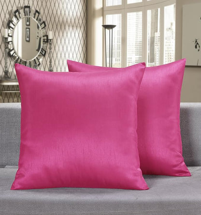 Aiking Home 24x24 Inches Faux Silk Square European Shams, Zipper Closure, Hot Pink (Set of 2)