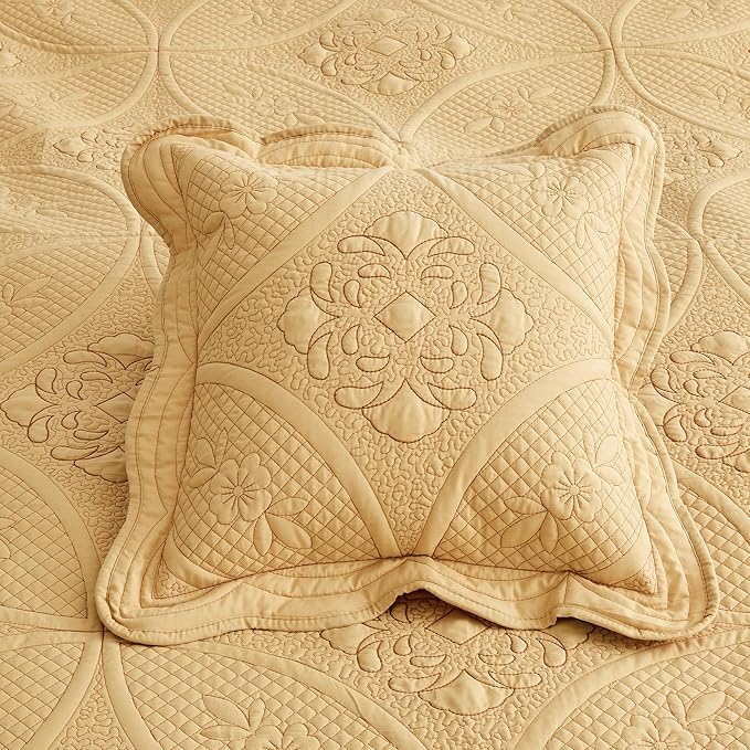 Oversized Bedspread - King Size Bedding Cover - Modern & Contemporary Coverlet Set, Real Stitching, Reversible, Lightweight, 5 Piece, Honey Gold