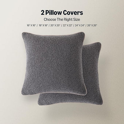 Amazon Basics Boucle Throw Pillow Covers for Couch, Living Room, Home Decor with Hidden Zipper, Grey, 26×26in, Pack of 2