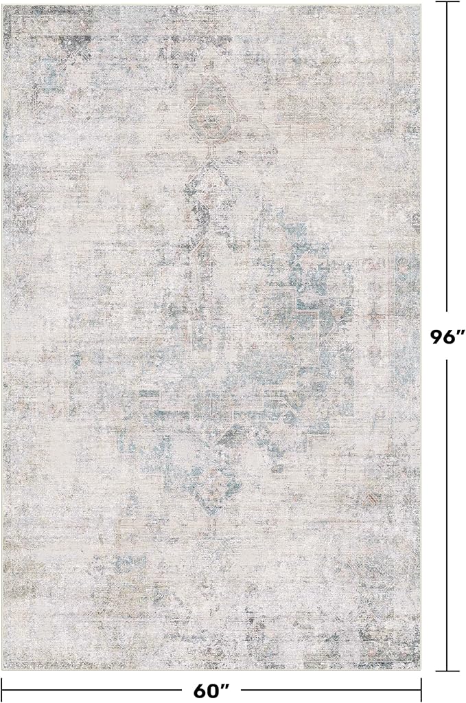 Blue Abstract Rug for Living Room - 5x8 Modern Area Rug for Home Office, Foyer, Bedroom, Low Pile & Lightweight