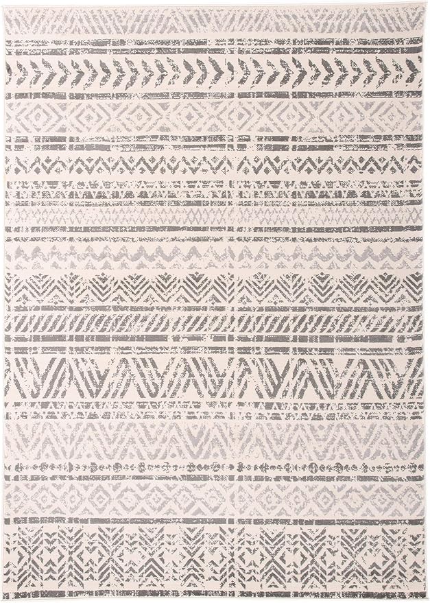 Rugshop Geometric Boho Area Rug – Gray Tribal Pattern, Perfect for Living Room, Bedroom, Dining Room, 6'6" x 9'