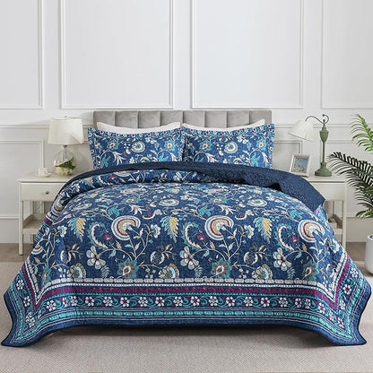HoneiLife Queen Quilt Bedding Sets - Floral Quilt Bedding Sets 3-Piece 90x96, Microfiber Reversible Bedspreads Patchwork Coverlet Rustic Bedding Set All Season Quilts