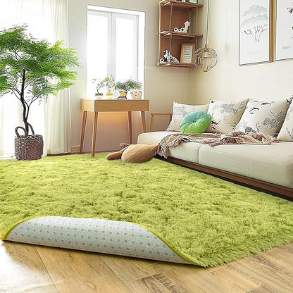 8x10 Large Area Rugs for Living Room, Ultra Fluffy Shag Rug for Bedroom, Modern Plush Soft Carpet for Girls Boys Kids Room Dorm Fuzzy Non Slip Rug for Home Decor Aesthetic, Green
