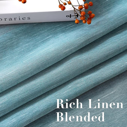 H.VERSAILTEX Linen Curtains Privacy Protection Home Fashion Natural Linen Rich Quality Curtain Semi-Sheer Multi Size 52x72 - Inch/Nickel Grommet Top Linen Curtain Panels (Set of 2, Turquoise)