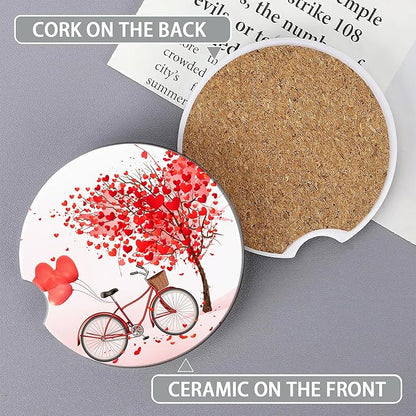 Love Tree Bicycle Cup Holder Coasters for Car,Cute Cup Holder Coasters,2 Pack Anti Slip Ceramic Car Cup Holder Accessories with Finger Notch for Women Men 2.56"