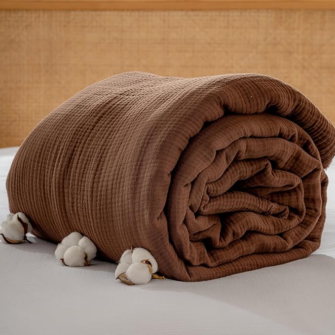 Muslin Blanket - Pure 100% Turkish Cotton Airy Soft Light Versatile Gauze Throw Blanket for Bed, Couch, Sofa (Dark Brown, Throw Size (50" x 66" inch))