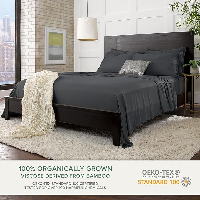 King Pillowcases by Pure Bamboo, Genuine 100% Organic Viscose Derived from Bamboo, Luxuriously Soft & Cooling, Double Stitching, Envelope Closure (2 King Pillowcases, Charcoal)