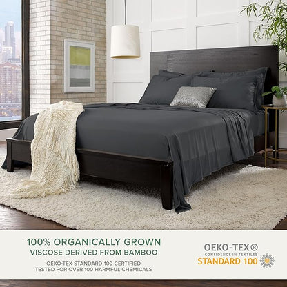 King Pillowcases by Pure Bamboo, Genuine 100% Organic Viscose Derived from Bamboo, Luxuriously Soft & Cooling, Double Stitching, Envelope Closure (2 King Pillowcases, Charcoal)