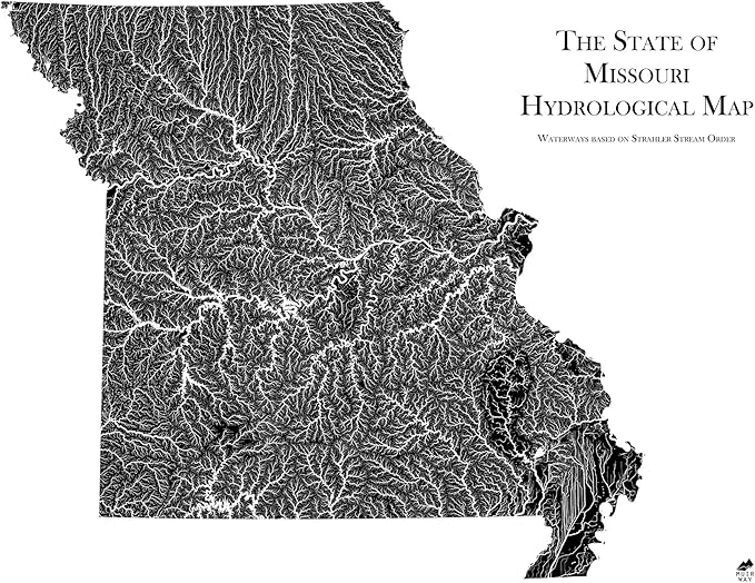 Muir Way Hydrological River Map of Missouri - Watershed Topographic Wall Art for Home, Office, or Travel Decor - Unframed Flat Paper Print, 24x30