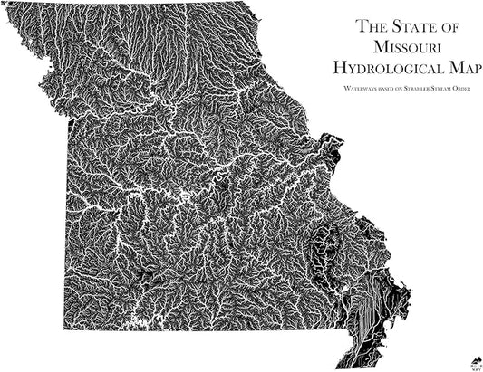Muir Way Hydrological River Map of Missouri - Watershed Topographic Wall Art for Home, Office, or Travel Decor - Unframed Flat Paper Print, 18x24