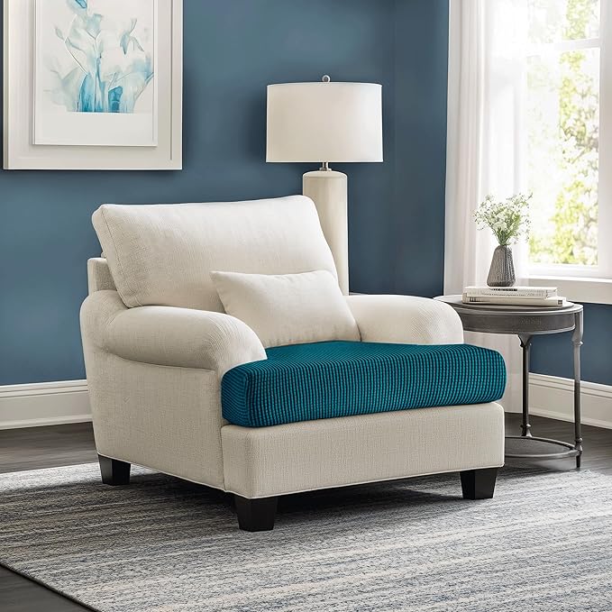 CHUN YI Small Couch Cushion Cover Stretch, Sofa Seat Slipcovers for Pets, Suitable for Armchair Loveseat Sofa with Spandex Jacquard Washable Fabric(Small,Teal)