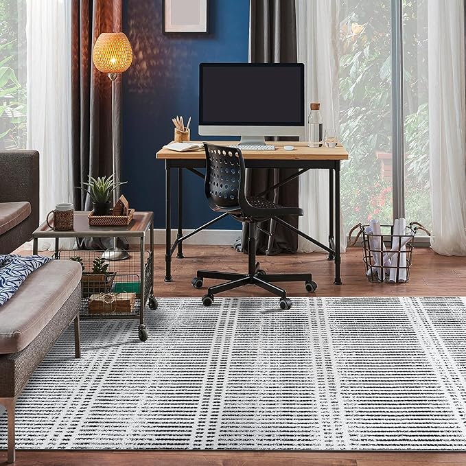 Rugshop Contemporary Stripe Lines High Traffic Living Room,Bedroom,Kitchen, Home Office Area Rug 5' x 7' Cream