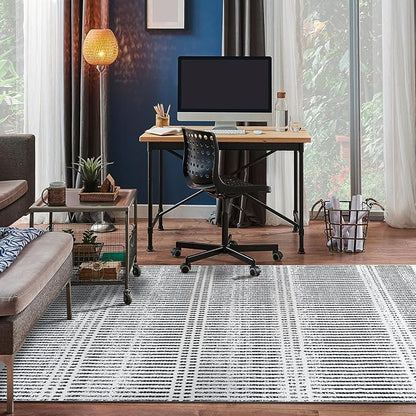 Rugshop Contemporary Stripe Lines High Traffic Living Room,Bedroom,Kitchen, Home Office Area Rug 5' x 7' Cream