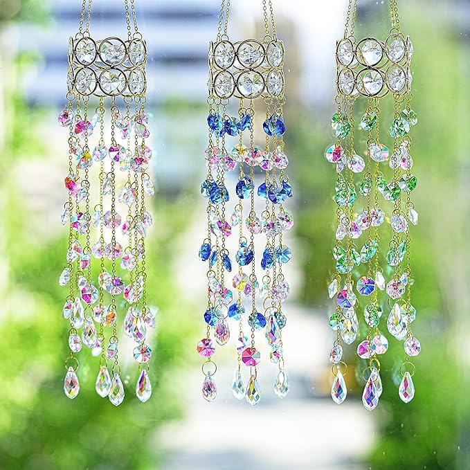 HDCRYSTALGIFTS 2 Pack Crystal Suncatchers for Window Hanging, Rainbow Maker Crystal Prism Sun Catcher Indoor Window Outdoor Home Garden Decor Retirement Gift,17inch