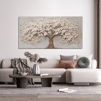 Canvas Wall Art Decor Botanical Wall Art Pictures for Living Room Canvas Art Wall Decor Tree of Life Wall Art Decor Modern Large White Wall Art Prints Artwork for Walls Bedroom Office Decor 24" X 48"
