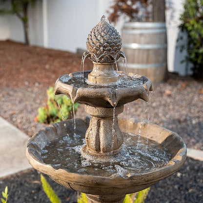 XBrand 44" H Fiberglass/Resin 2-Tier Outdoor Water Fountain with Solar Panel & Auto-Shut Off Pump, Tall Garden Birdbath Fountain