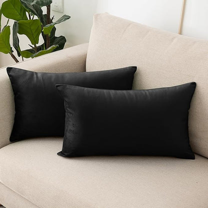 NiNi ALL Decorative Throw Pillow Covers Velvet 20x30 Inch Pack of 2 Black Cushion Covers Soft for Couch Sofa Bedroom Living Room Outdoor