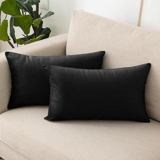 NiNi ALL Decorative Throw Pillow Covers Velvet 20x30 Inch Pack of 2 Black Cushion Covers Soft for Couch Sofa Bedroom Living Room Outdoor