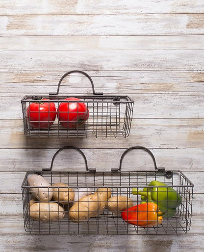 DII Farmhouse Vintage Décor, Wire Wall Basket, Assorted, Black, 2 Piece