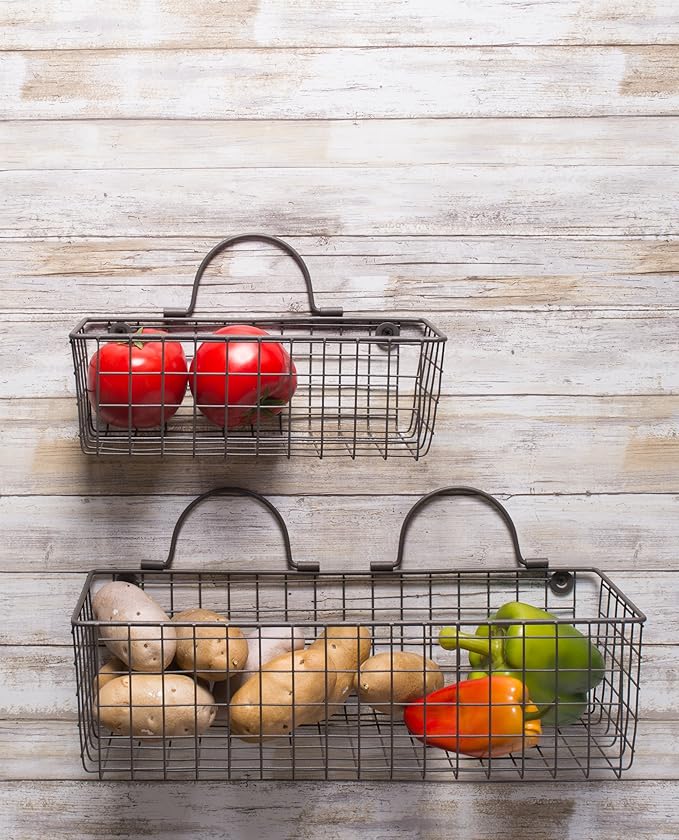 DII Farmhouse Vintage Décor, Wire Wall Basket, Small, Bronze, 2 Piece