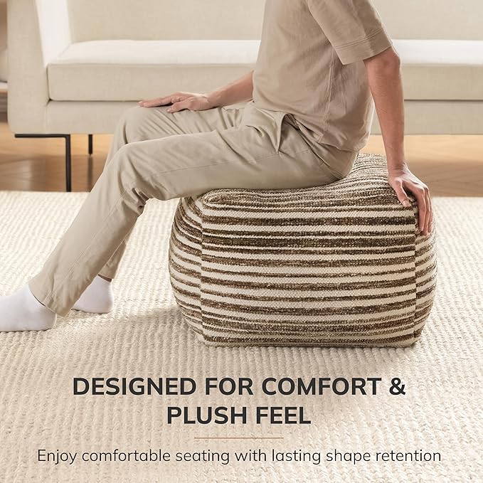 Anji Mountain 100% Handmade & Handcrafted Comfortable Home Décor Pouf Ottoman Footrest for Living Room, Bedroom, Nursery, Kidsroom, Patio Furniture - (22" x 22" x 16" - Brown)