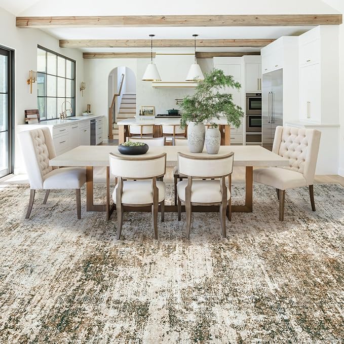 9x12 Area Rug for Living Room, Washable Modern Abstract Large Area Rug Neutral Soft Non Slip Kids Rug Stain Resistant Indoor Carpet for Bedroom Dining Room Playroom Home Office(Brown, 9'x12')