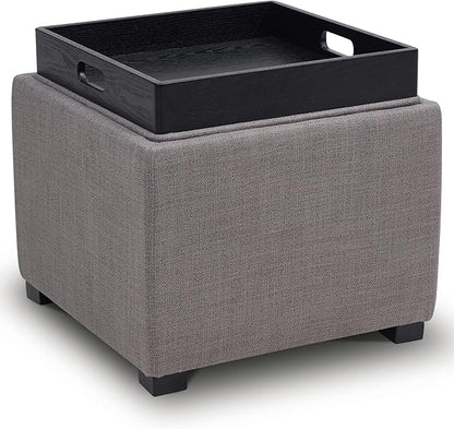 CHITA Storage Ottoman Cube with Tray Lid, Small Footstool with Storage, Square End Table for Living Room and Bedroom, Performance Fabric in Flint Grey
