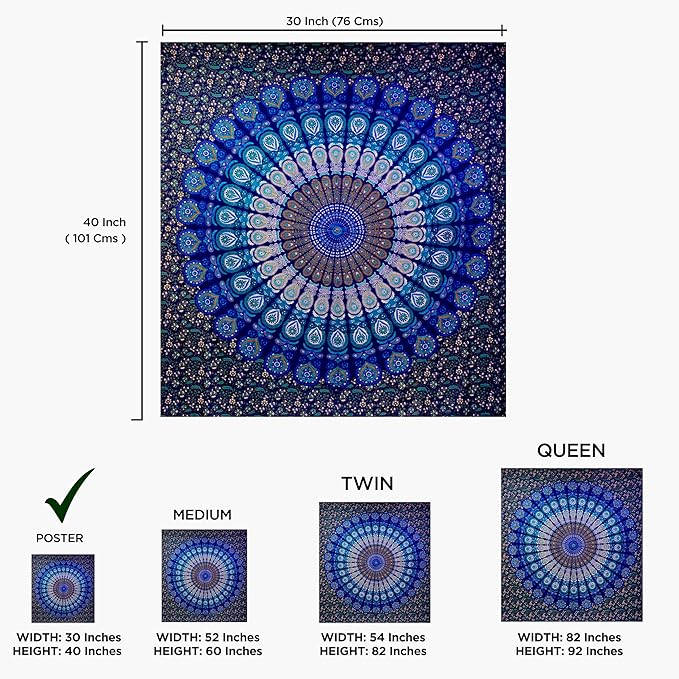 raajsee Turquoise Blue Tapestry- Best Mandala Wall Hanging- Bedding Tapestry For Bedroom Aesthetic-Size Poster (30x40 Inches / 76x101 Cms)