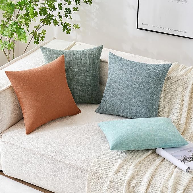 MIULEE Pack of 2 Decorative Linen Burlap Pillow Covers Farmhouse Boho Accent Pillowcases for Sofa Car Couch Bedroom Living Room Decor 20x20 Inch Rust